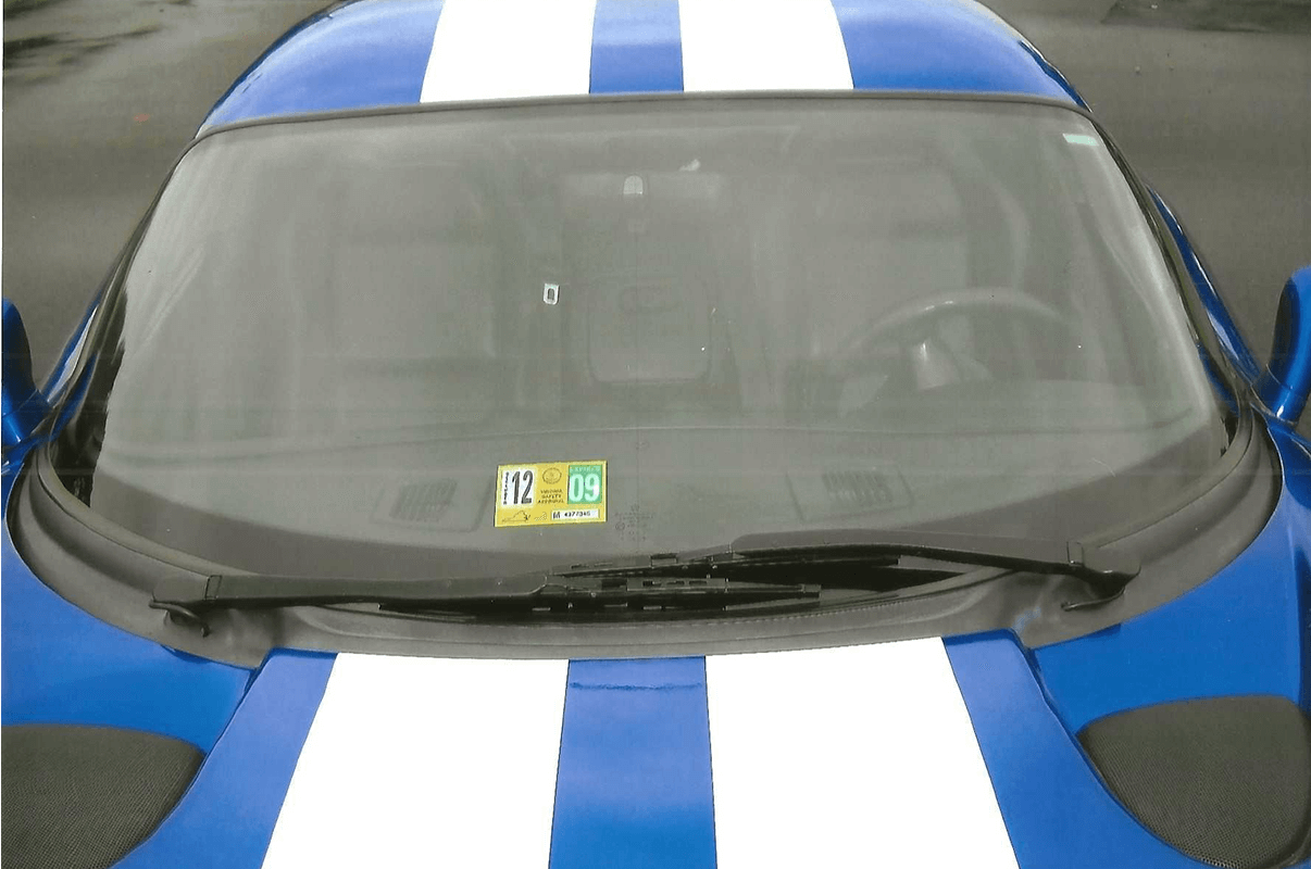 Car windshield with racing stripes